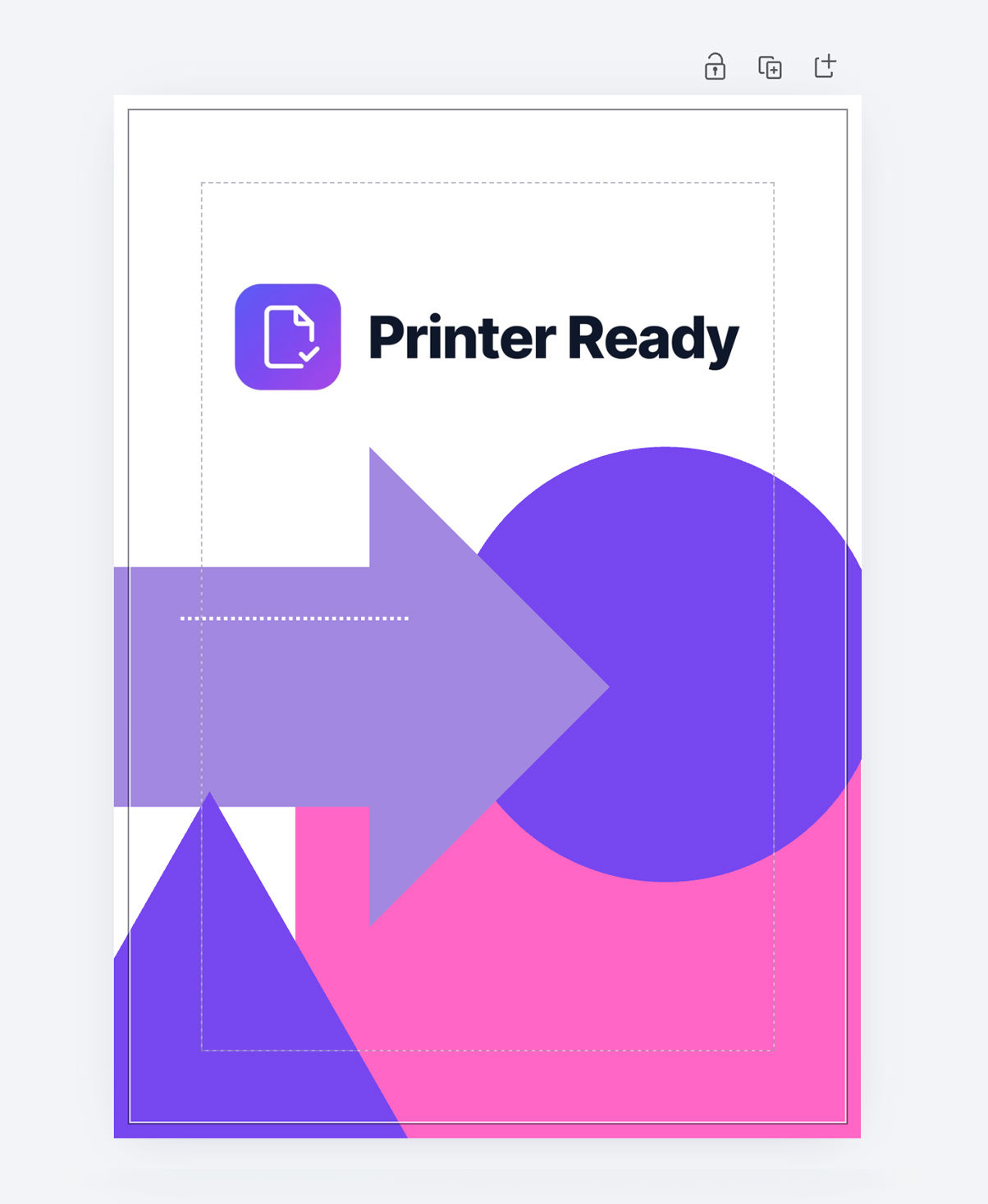 Canva design after stretching — background shapes extend all the way past the trim line into the 3mm bleed area
